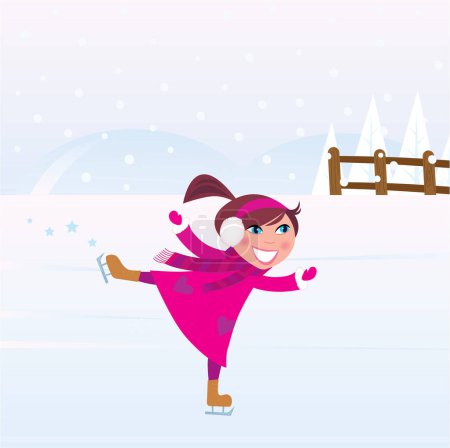Ilustración de Vector de dibujos animados niña patinaje sobre hielo - Imagen libre de derechos