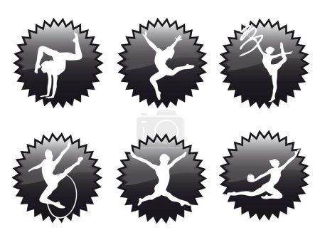 Illustration for Young women in rhythmic gymnastics silhouette and exercises - Royalty Free Image