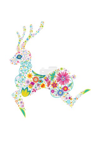 Téléchargez les illustrations : Illustration colorée de l'illustration vectorielle de cerf floral - en licence libre de droit