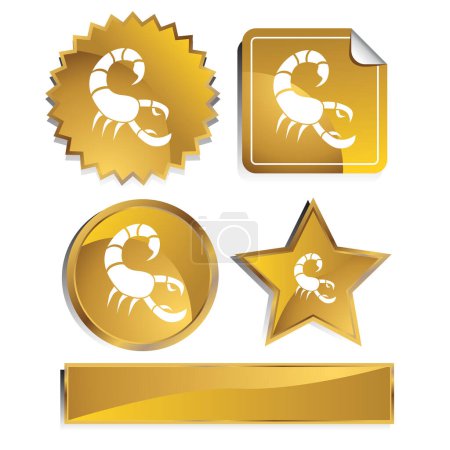 Téléchargez les illustrations : Ensemble d'icônes de sceau d'or vectoriel Scorpion - en licence libre de droit