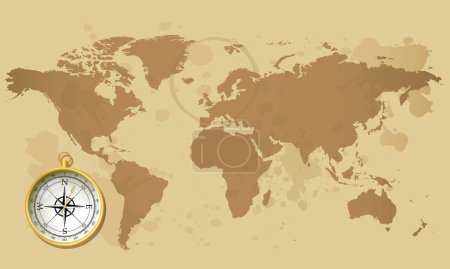Illustration for Vintage style compass and world map vector - Royalty Free Image