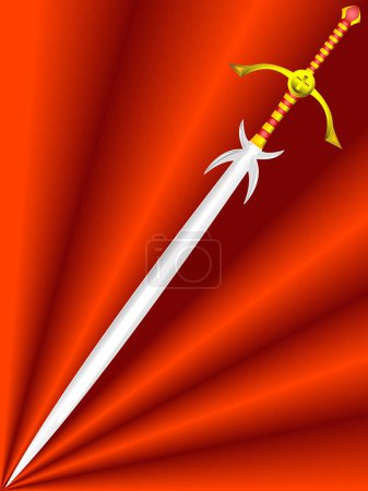 Téléchargez les illustrations : Épée sur fond rouge, illustration vectorielle - en licence libre de droit