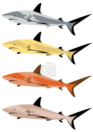 Téléchargez les illustrations : Jeu vectoriel de requins, design simple - en licence libre de droit