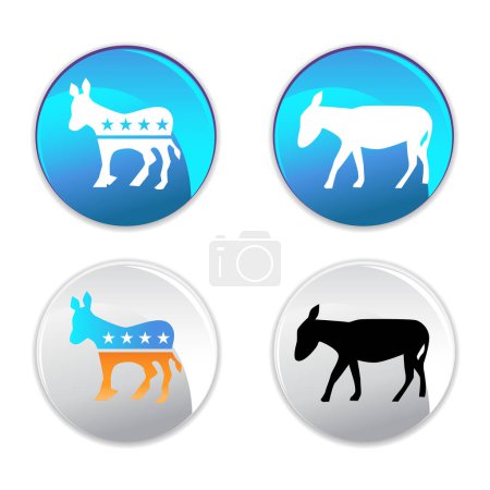 Téléchargez les illustrations : Jeu de 4 boutons bleus avec âne sur fond blanc - en licence libre de droit