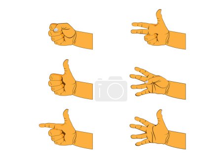Téléchargez les illustrations : Jeu d'icônes de gestes de main, style dessin animé - en licence libre de droit