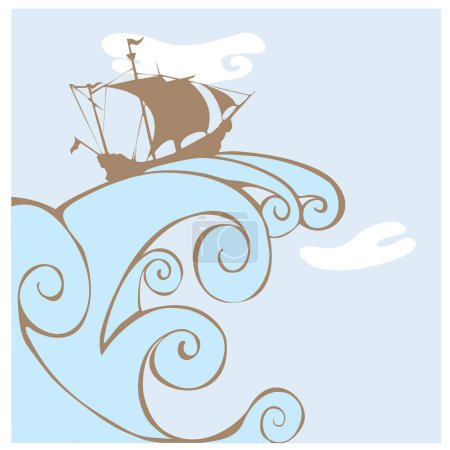 Illustration for Boat on sea waves, vector illustration simple design - Royalty Free Image
