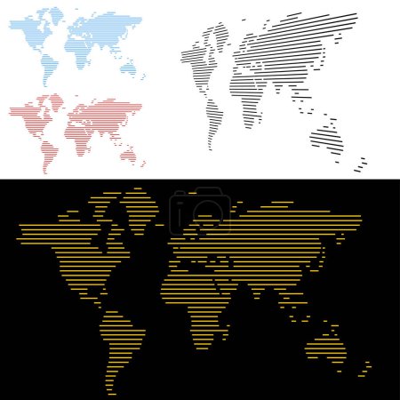 Téléchargez les illustrations : Carte du monde et carte des pixels. illustration vectorielle - en licence libre de droit