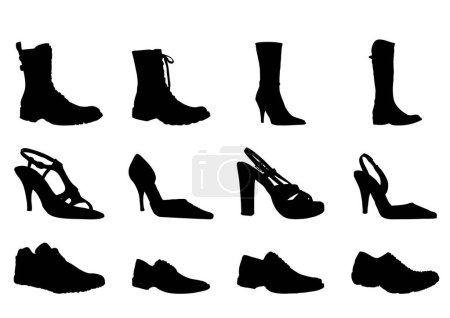 Téléchargez les illustrations : Collection de chaussures vectorielles silhouette - en licence libre de droit