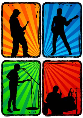 Téléchargez les illustrations : Silhouette vectorielle du groupe rock sur fond coloré. - en licence libre de droit