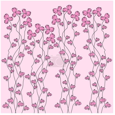 Téléchargez les illustrations : Fond rose floral avec des fleurs - en licence libre de droit