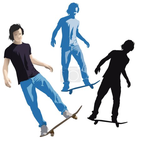 Illustration for Young skateboarder skateboarding on the wait background - Royalty Free Image