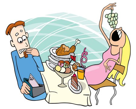 Téléchargez les illustrations : Illustration vectorielle d'un couple mangeant dans le restaurant - en licence libre de droit