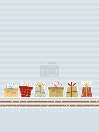 Téléchargez les illustrations : Joyeux fond de carte de Noël avec des cadeaux - en licence libre de droit
