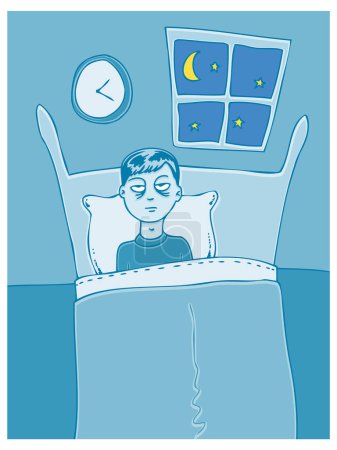 Illustration for Sick man sleeping in the bed, vector illustration - Royalty Free Image