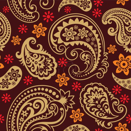 Illustration for Seamless floral pattern with traditional indian ornament - Royalty Free Image