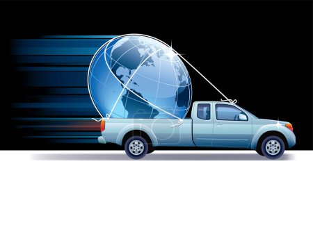 Téléchargez les illustrations : Image vectorielle d'une voiture avec un globe - en licence libre de droit