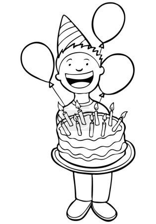 Téléchargez les illustrations : Joyeux anniversaire garçon avec gâteau - en licence libre de droit