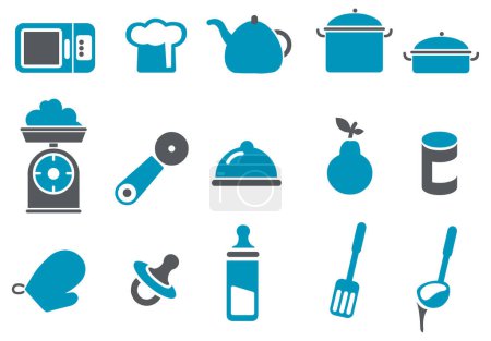 Téléchargez les illustrations : Ensemble d'icônes alimentaires et de cuisine, illustration vectorielle - en licence libre de droit