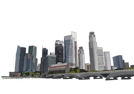 Ilustración de Modern city skyline with reflection - Imagen libre de derechos