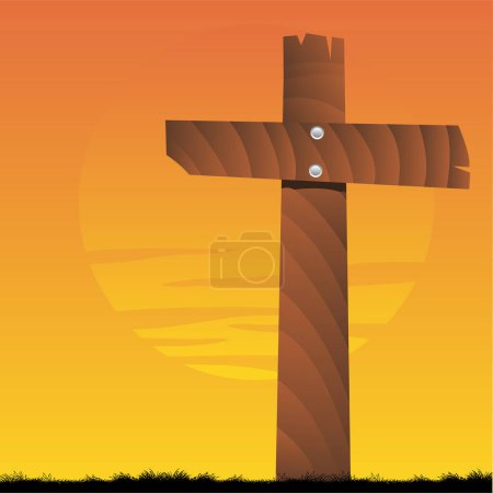 Illustration for Cross on the hill, vector illustration - Royalty Free Image