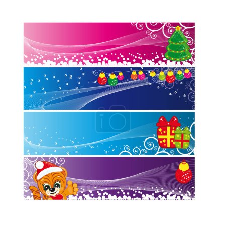 Téléchargez les illustrations : Bannière de Noël avec des boules de Noël colorées - en licence libre de droit