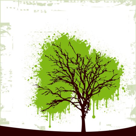 Téléchargez les illustrations : Fond grunge avec silhouette d'arbre et place pour le texte - en licence libre de droit