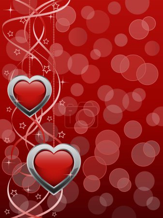 Ilustración de Tarjeta de felicitación del día de San Valentín con corazones y cinta roja - Imagen libre de derechos