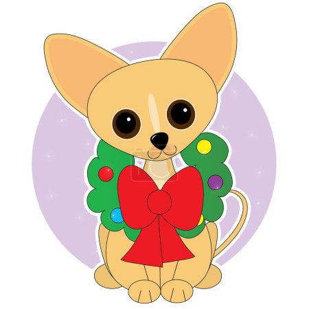 Illustration for Cute cartoon chihuahua puppy with a bow, vector illustration - Royalty Free Image