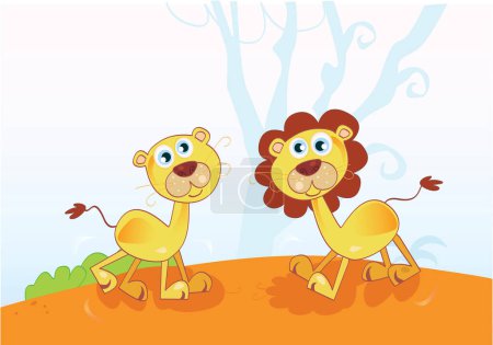 Illustration for Lion and lioness cartoon illustration - Royalty Free Image