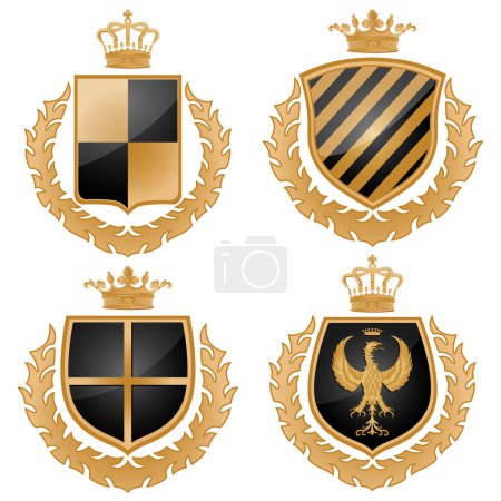 Ilustración de Conjunto de escudos heráldicos con coronas, ilustración vectorial - Imagen libre de derechos