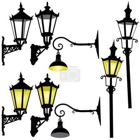 Illustration for Set of retro street lights, vector illustration - Royalty Free Image