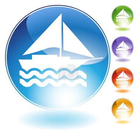 Illustration for Sailboat web button, vector illustration - Royalty Free Image