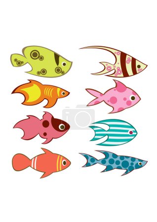 Téléchargez les illustrations : Ensemble de poissons colorés. - en licence libre de droit