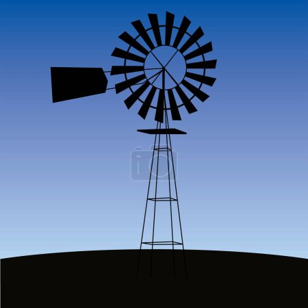 Téléchargez les illustrations : Silhouette moulin à vent dans le ciel bleu - en licence libre de droit