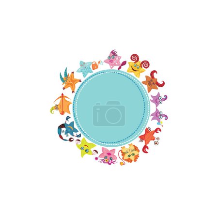 Illustration for Circle frame with colorful sea animals - Royalty Free Image