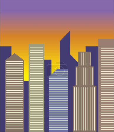 Ilustración de Silueta de ciudad con rascacielos - Imagen libre de derechos