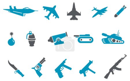 Téléchargez les illustrations : Icônes d'arme réglées. set plat d'illustration vectorielle militaire pour le web - en licence libre de droit