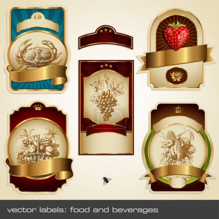 Téléchargez les illustrations : Étiquette vintage avec fruits, illustration vectorielle - en licence libre de droit