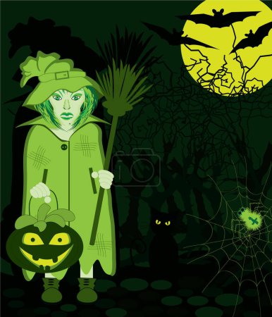 Téléchargez les illustrations : Halloween sorcière fille dans la nuit - en licence libre de droit