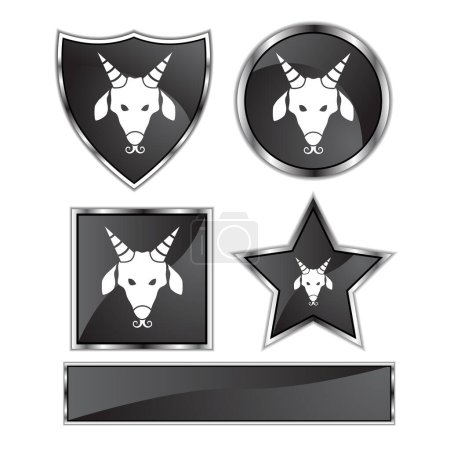 Téléchargez les illustrations : Ensemble de quatre étiquettes noires avec taureau et étoiles. isolé sur fond blanc. - en licence libre de droit