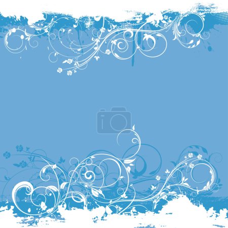 Téléchargez les illustrations : Fond floral vectoriel avec tourbillons et tourbillons bleus - en licence libre de droit