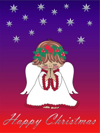 Téléchargez les illustrations : Joyeux Noël carte avec ange - en licence libre de droit