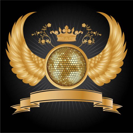 Illustration for Vector gold emblem with crown and wings - Royalty Free Image