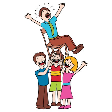 Ilustración de Grupo de personas con feliz salto vector ilustración diseño gráfico - Imagen libre de derechos