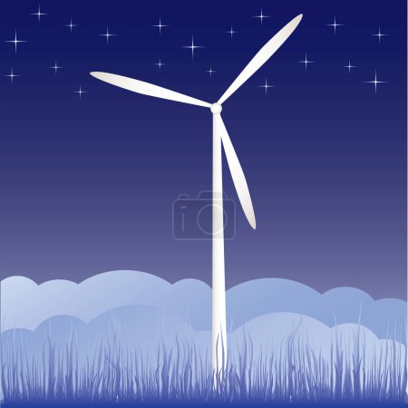 Téléchargez les illustrations : Éolienne dans le ciel, illustration vectorielle - en licence libre de droit