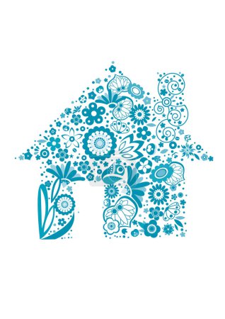 Illustration for Hand drawn house with flowers, vector illustration - Royalty Free Image