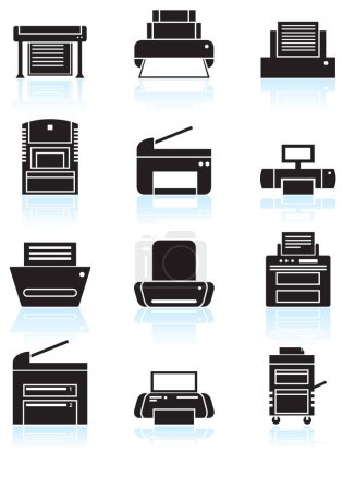 Ilustración de Diferentes tipos de impresoras. conjunto de iconos de vector - Imagen libre de derechos