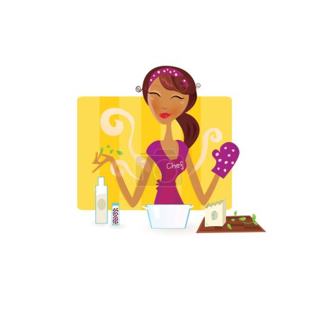 Illustration for Young woman cooking. vector illustration. - Royalty Free Image