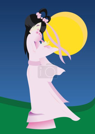 Ilustración de Chica en kimono con paraguas, ilustración vectorial - Imagen libre de derechos