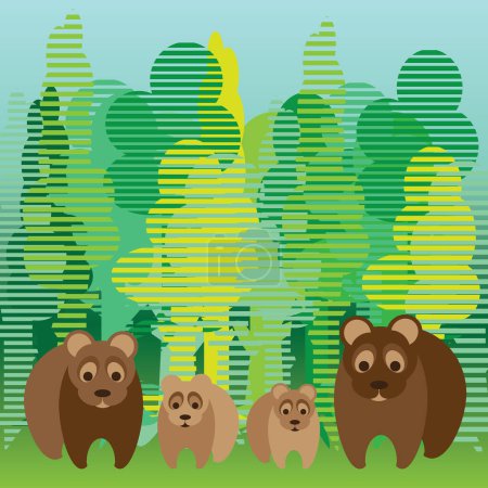Illustration for Bear family in the forest - Royalty Free Image